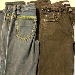 Two pair of young girls, jeans, designer jeans